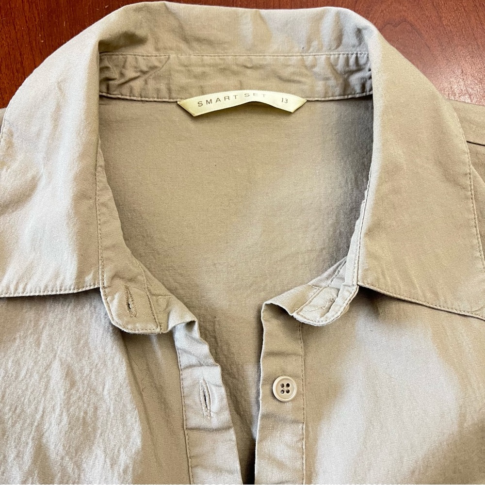 Smart Set Tan short sleeve Size 13 Large shirt dress button tshirt dress coverup - Picture 16 of 17
